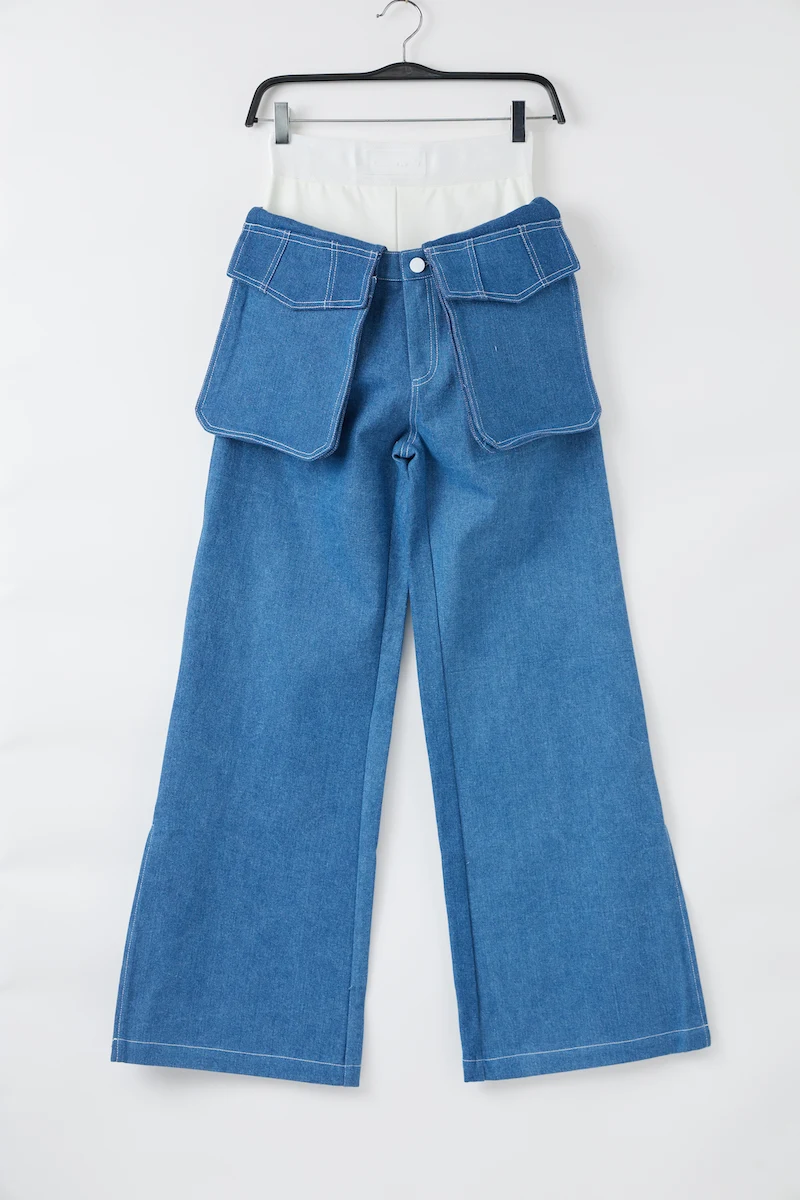 Spring New 2021 Women High Quality Pocket Denim Pants Female Casual Chic Wide Leg Jeans Lan