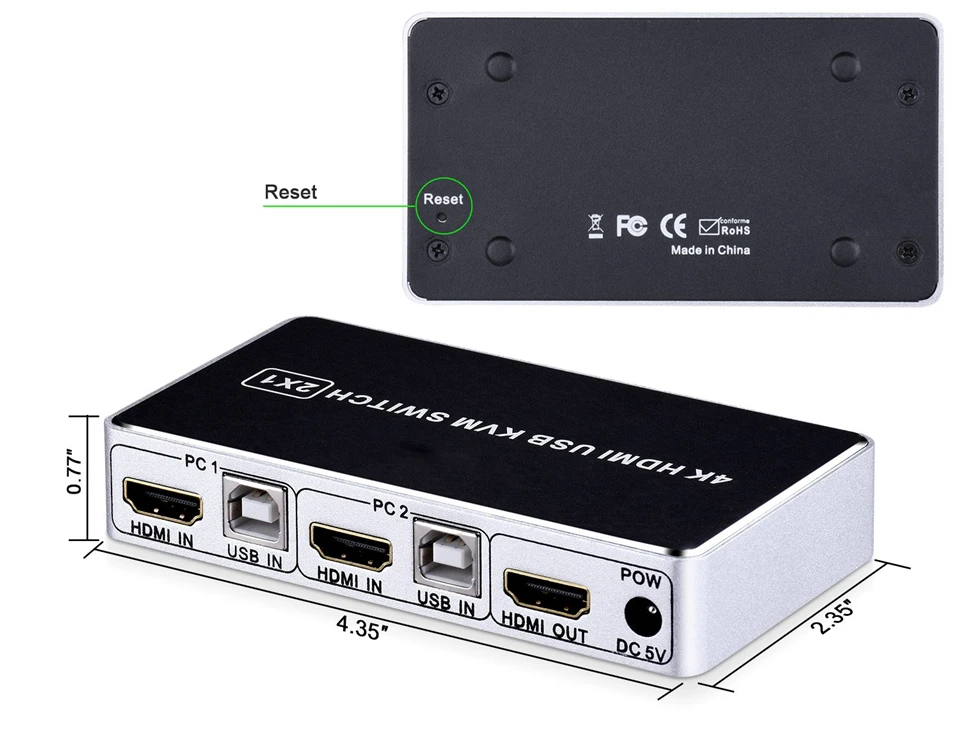 4K 60 Гц KVM переключатель HDMI 2 порта HDMI KVM переключатель USB ПК компьютер KVM переключатель клавиатура мышь переключатель коробка для ноутбука, PS4, Xbox