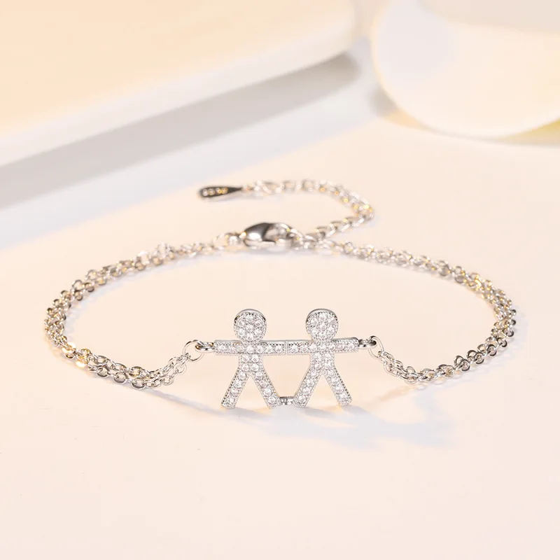 

European and American New Style Silver-plated Fashion Hand-in-hand Bracelet Micro-inlaid Zircon Women Bracelet Hand Jewelry Gift
