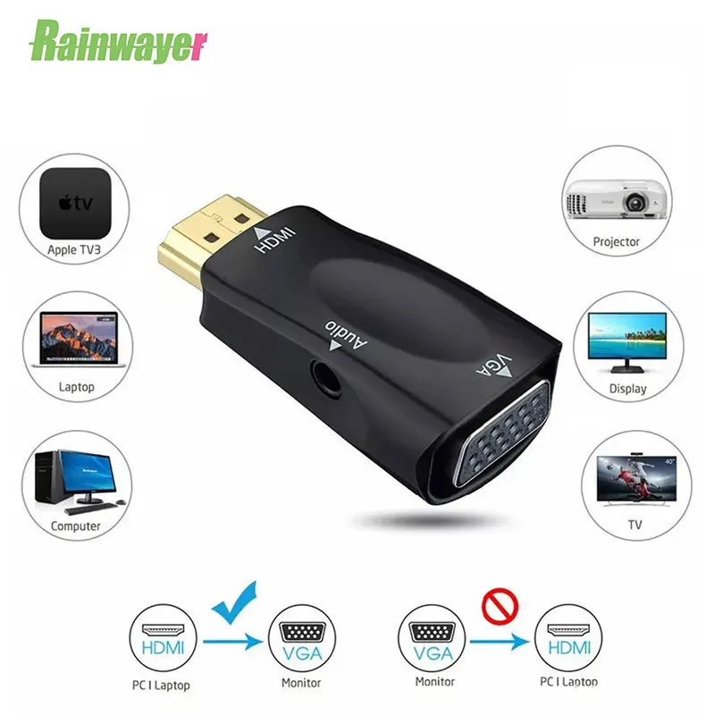 Адаптер Micro HDMI совместимый с VGA преобразователь аудиокабеля штырь гнездо HD 1080P для