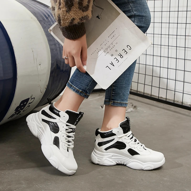 Fujin/кроссовки на толстой подошве Модные женские зимние ботинки с перекрестной