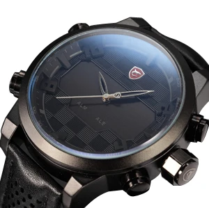 Grey SH206 Роскошная кожаная посылка, цифровые спортивные часы Shark, водонепроницаемые, двойное время, негабаритный, светодиодный, календарь, будильник, мужские кварцевые часы/SH203-206 - Цвет: Grey SH206