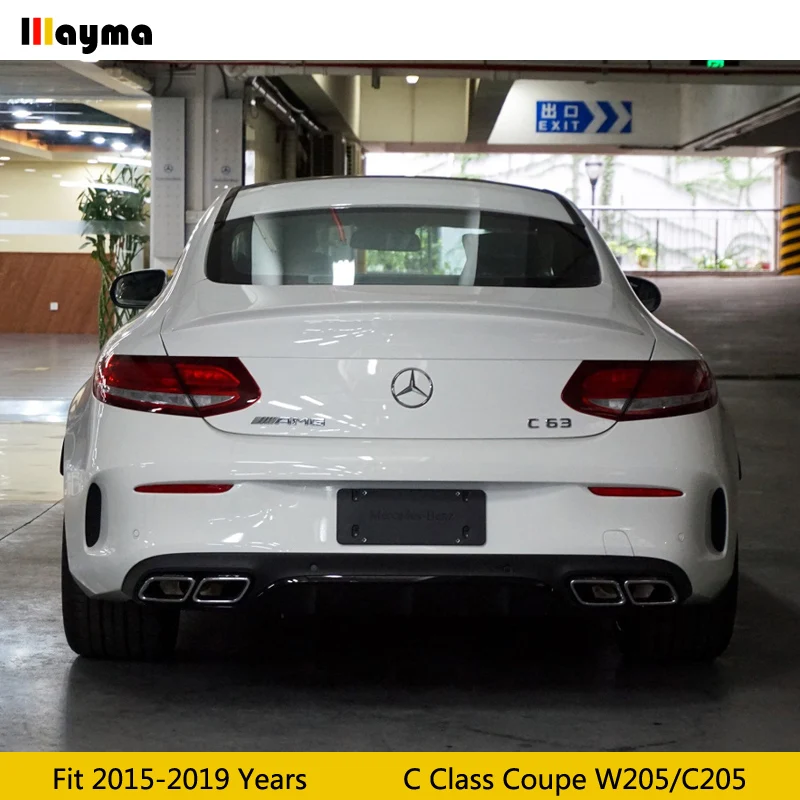 C63 AMG стиль диффузор с выхлопными наконечниками для Benz W205 C205 Coupe 2-дверный C200 C300