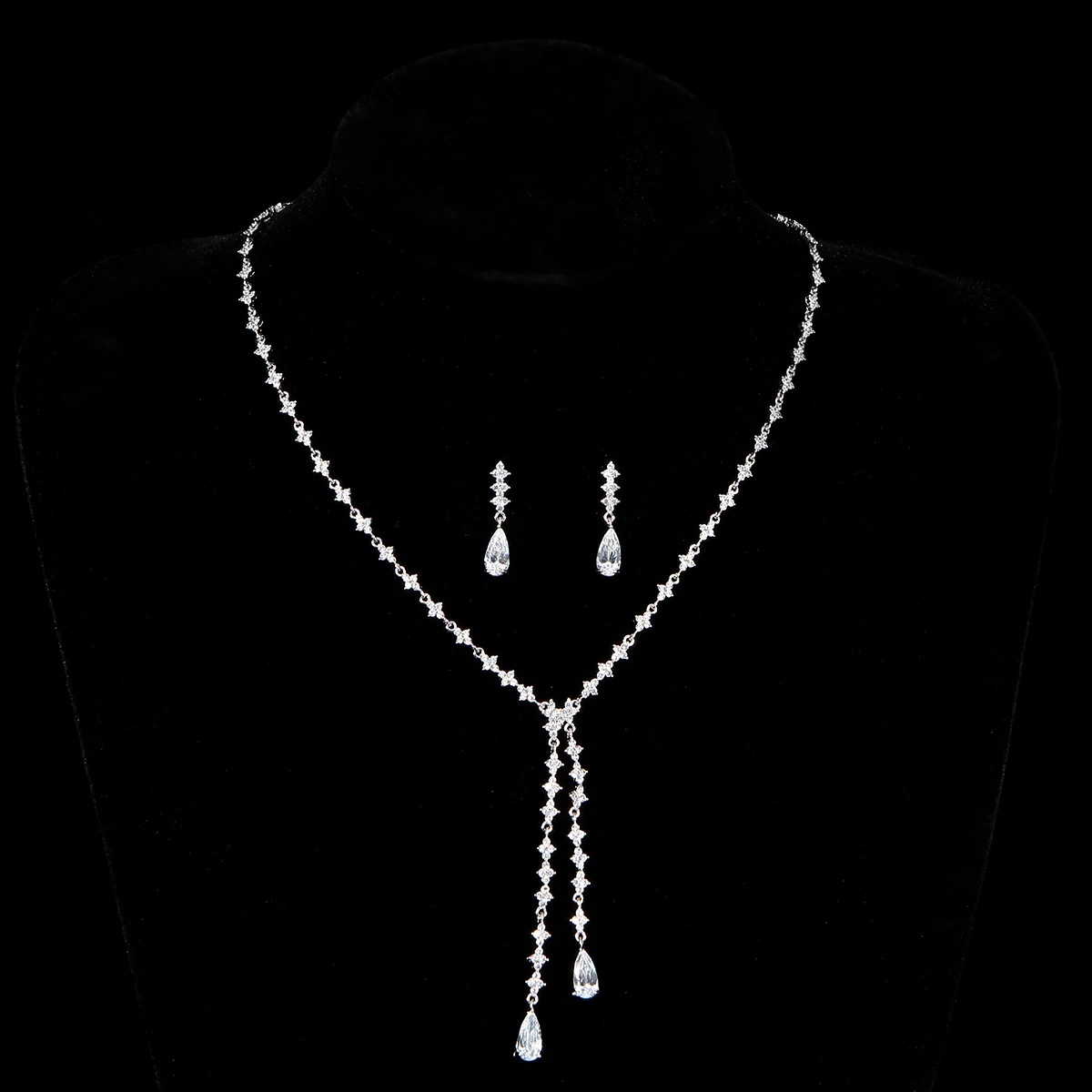 

Luxury Water Drop Pendant Lover's Cubic Zircon Necklace Earring Jewelry Set For Women Wedding Dubai Bridal Jewelry N0424