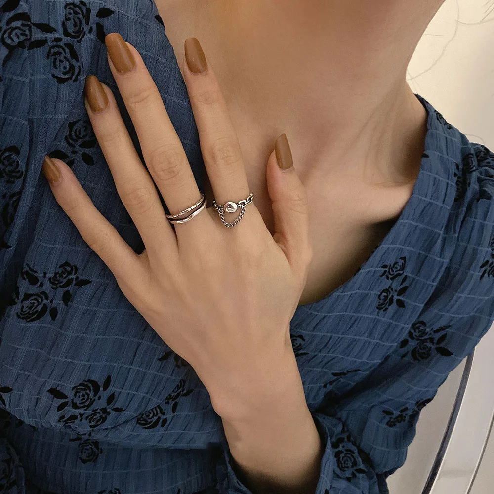 

Hiphop/Rock Metal Geometry Circular Punk Rings Set Opening Index Finger Accessories Buckle Joint Tail Ring for Women Jewelry