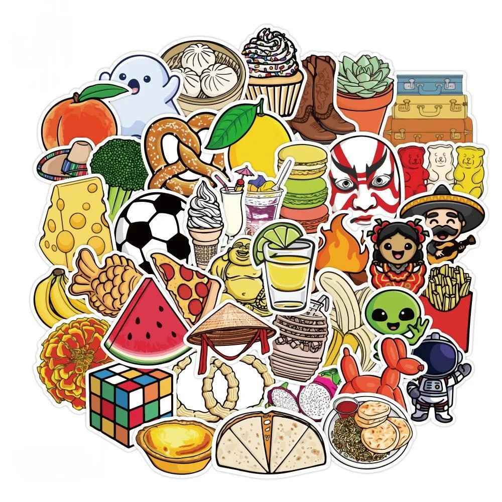 

50PCs Cartoon Sticker Fruit Food Cute Waterproof Water Cup Helmet Notebook Hand Account Refrigerator Mobile Phone Sticker Toy