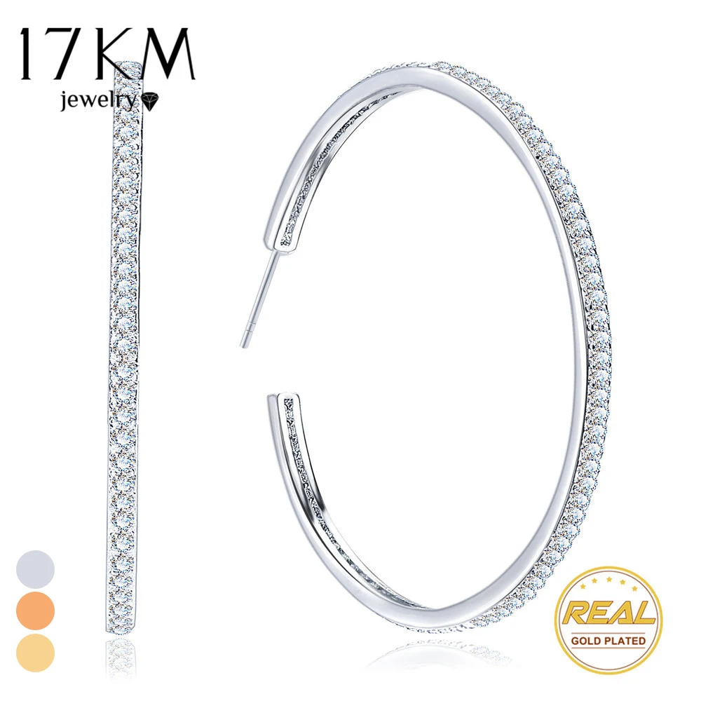 17KM Big Circle Cubic Zircon Hoop Earrings For Women Fashion Bijoux Geometric Earring Female Christmas Wedding Jewelry