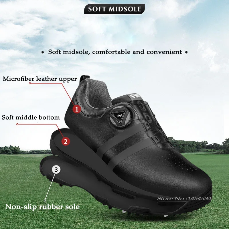 Send Socks!Men Sneakers Golf Sports Microfiber Leather Waterproof Shoes Quick Lacing Stretch Shoelace Soft Midsole Non-Slip Sole