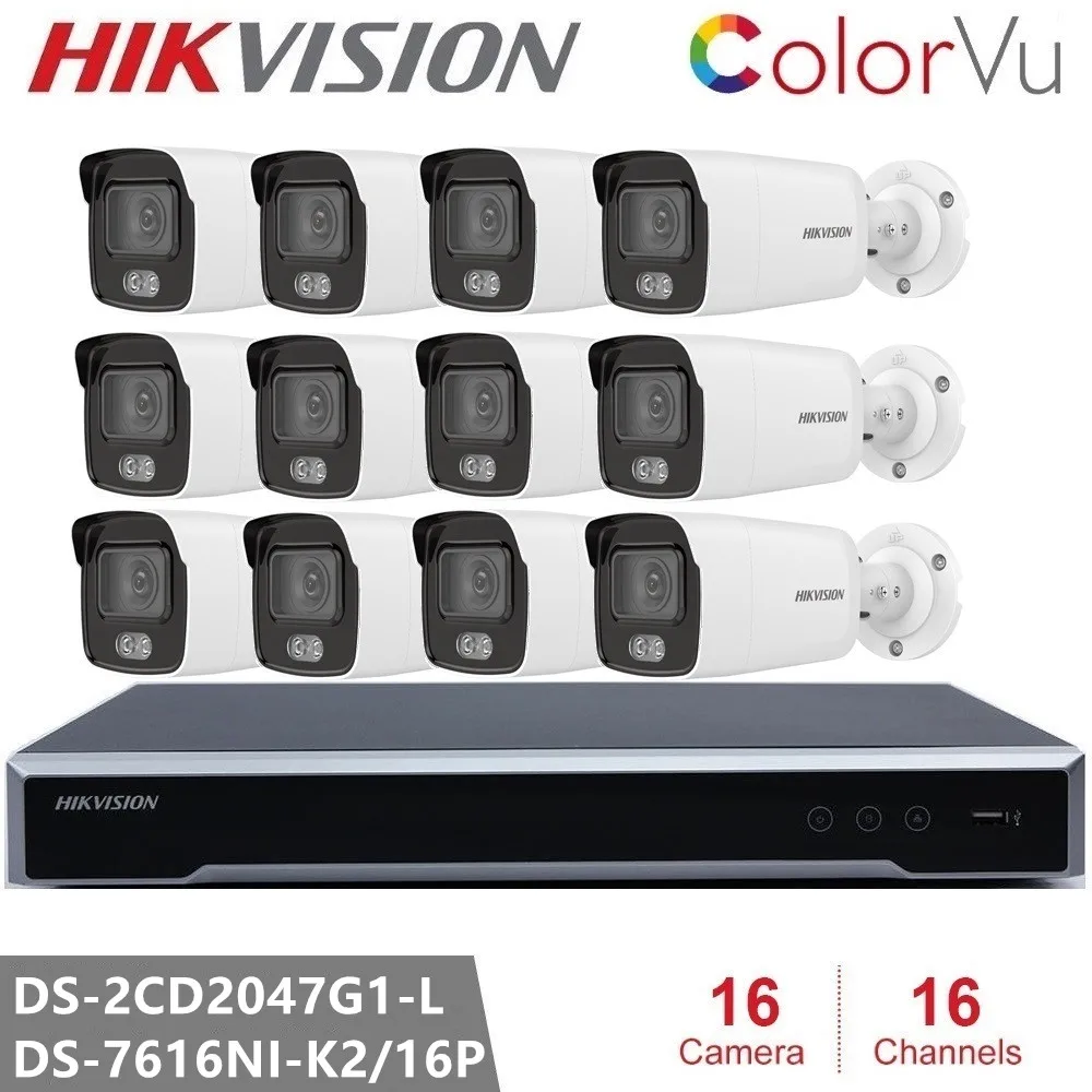 Камеры Hikvision с разрешением 4K 16CH POE NVR Kit 16 шт. 4MP IP Камера DS 2CD2047G1 L в помещении/на