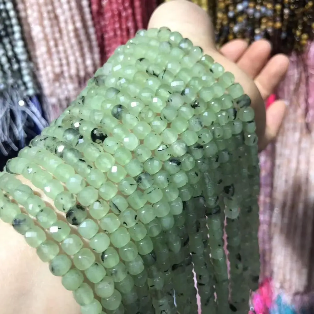 

Natural Stone Beads Faceted Prehnites Loose Spacer Beads for Jewelry Making DIY Handmade Bracelets Size 5x5mm