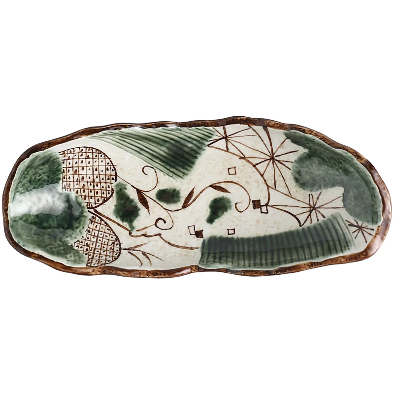 

Japanese style hand-painted ceramic shaped plate home retro Japanese dinner plate bowl sushi plate hotel restaurant tableware