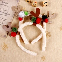 christmas glitter reindeer antlers headband colorful tinsel pom pom ball plush hair hoop xmas party deer horn headdress