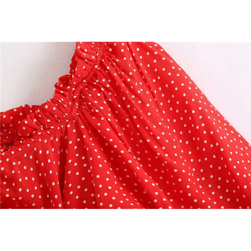 2020 женские милые красные короткие блузки в горошек Женская Регулируемая блузка с