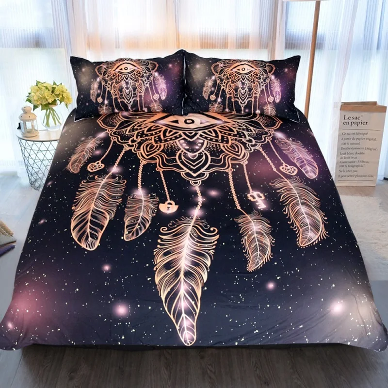 

3D Bedding Set 3pcs Twin King Queen Size Luxury Galaxy Golden Print Bohemian Bedclothes Universe Duvet Cover