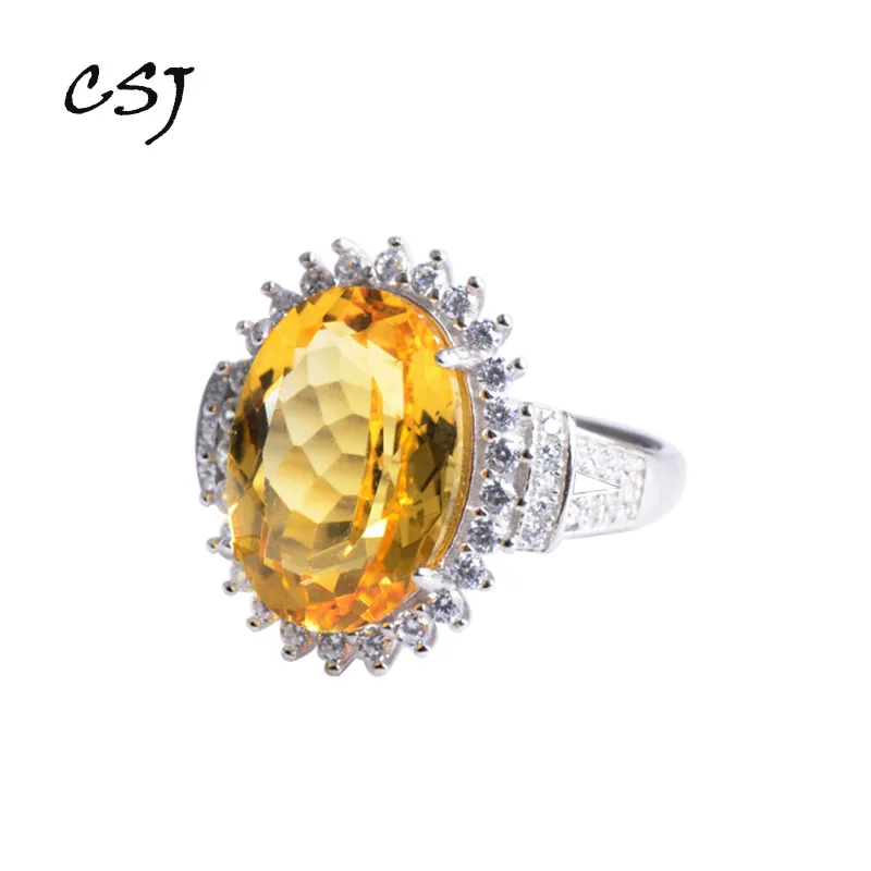 Кольца женские регулируемые из серебра 925 пробы с желтым кварцем 10 х14 мм CSJ для