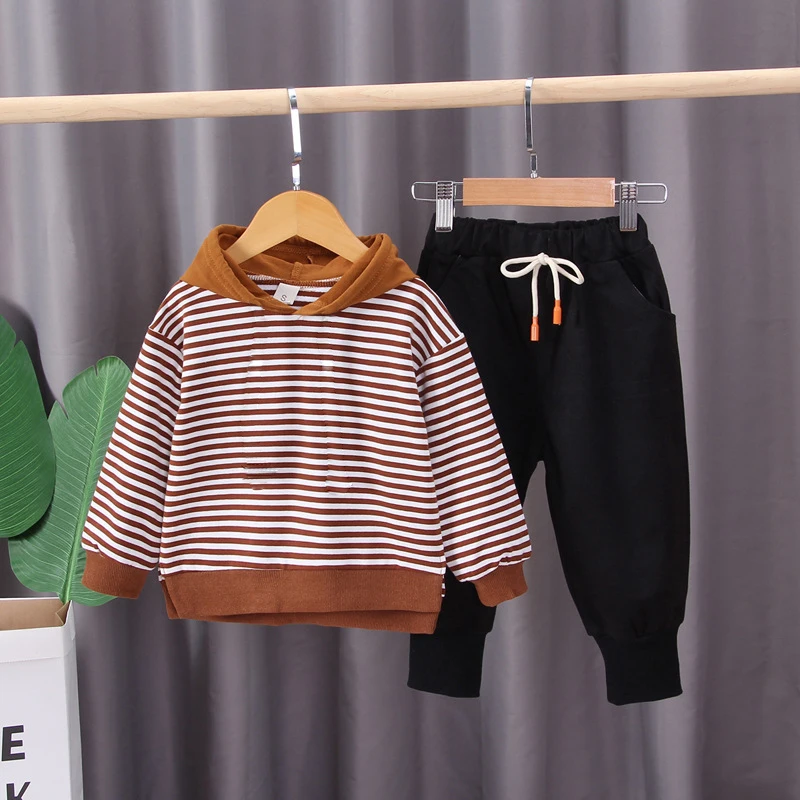 Детская Хлопковая одежда на весну и осень штаны с капюшоном в полоску для