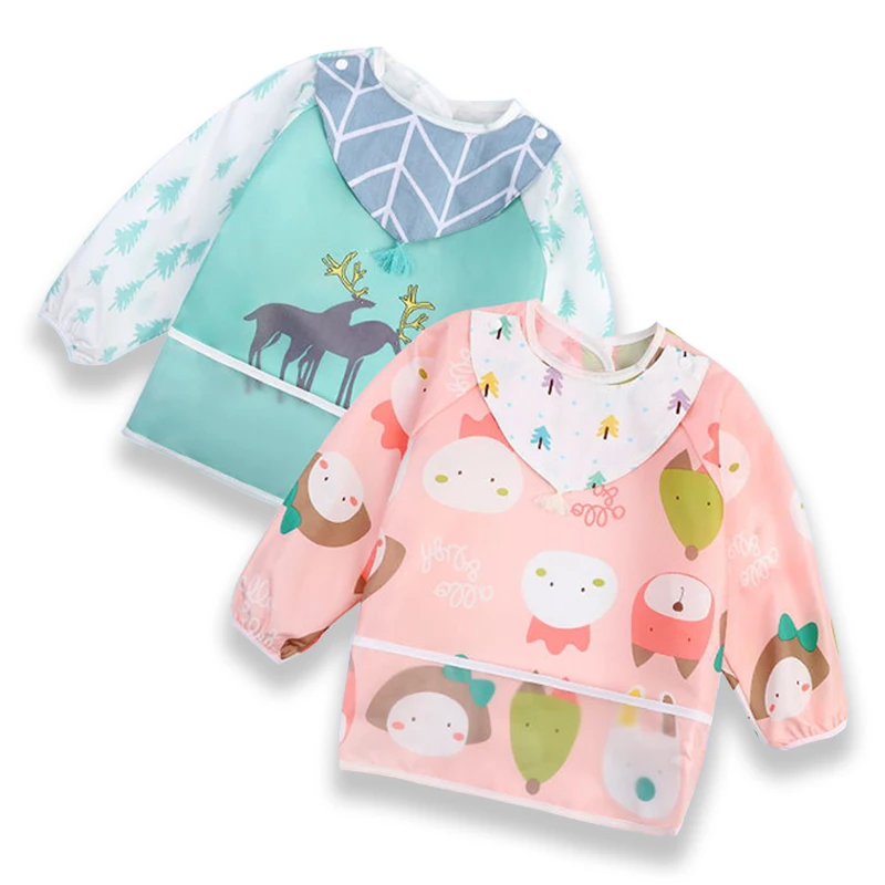

Cute Colorful Cartoon Bibs Feeding Burp Cloth Waterproof Silicone Toddler Eating Long Sleeve Smock Scarf Kids Saliva Towel