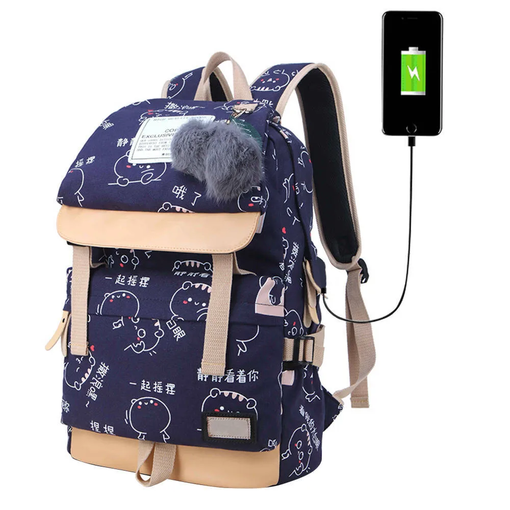 MAIOUMY, женский модный рюкзак с буквенным принтом, usb сумка для ноутбука, женские дорожные сумки, белый холщовый школьный рюкзак для девочек#04