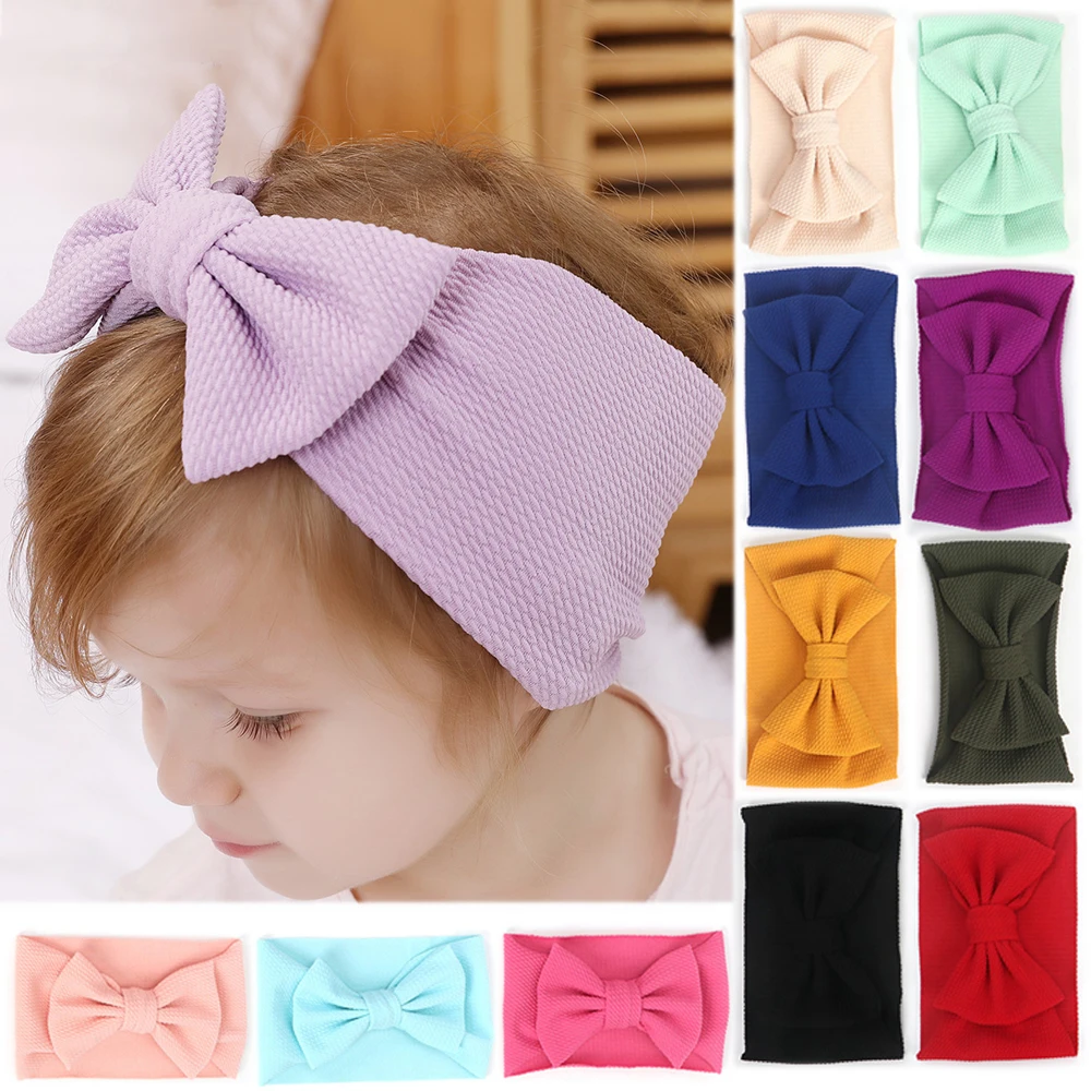 

Baby Hair Bows Headband Children Wide Hairband For Girl Headwrap Infant Waffle Fabric Turban Newborn Hair Accessories Lovely