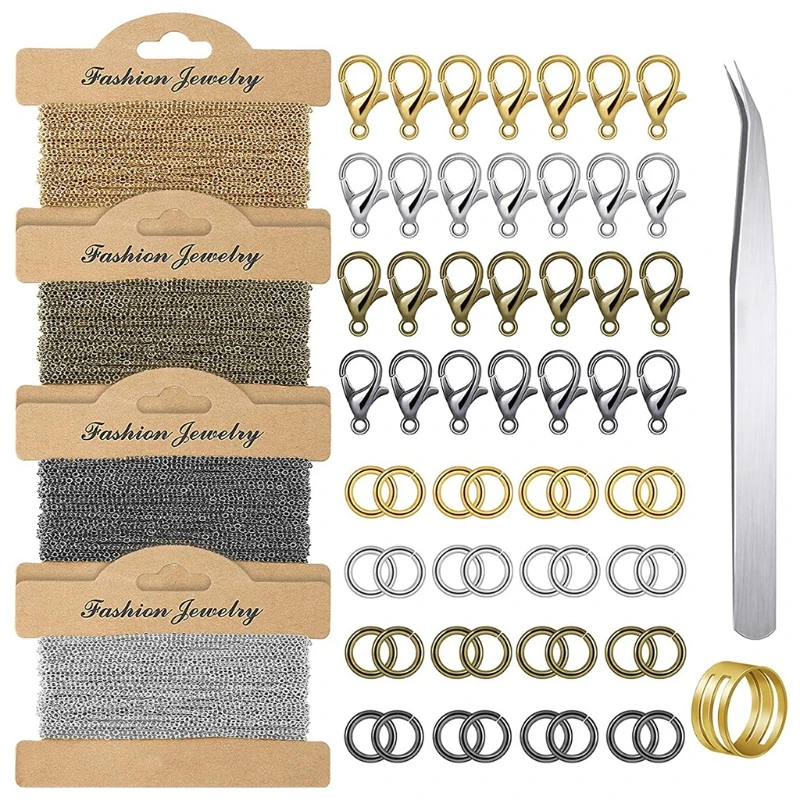 

Y4QB Flat Pressed Cross Chain 12 Meters 4 Colors with Lobster Clasp Opening Ring