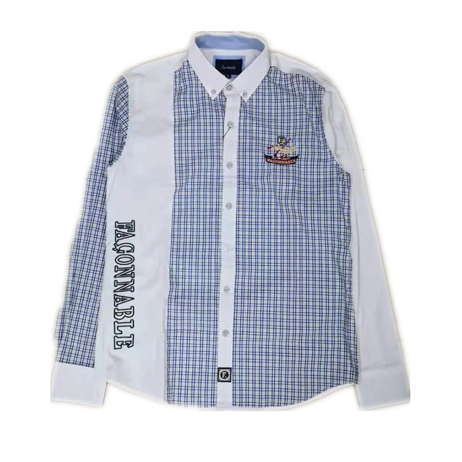 Faconnable рубашка с вышивкой camisa masculina мужские рубашки длинным рукавом 100% хлопок Social