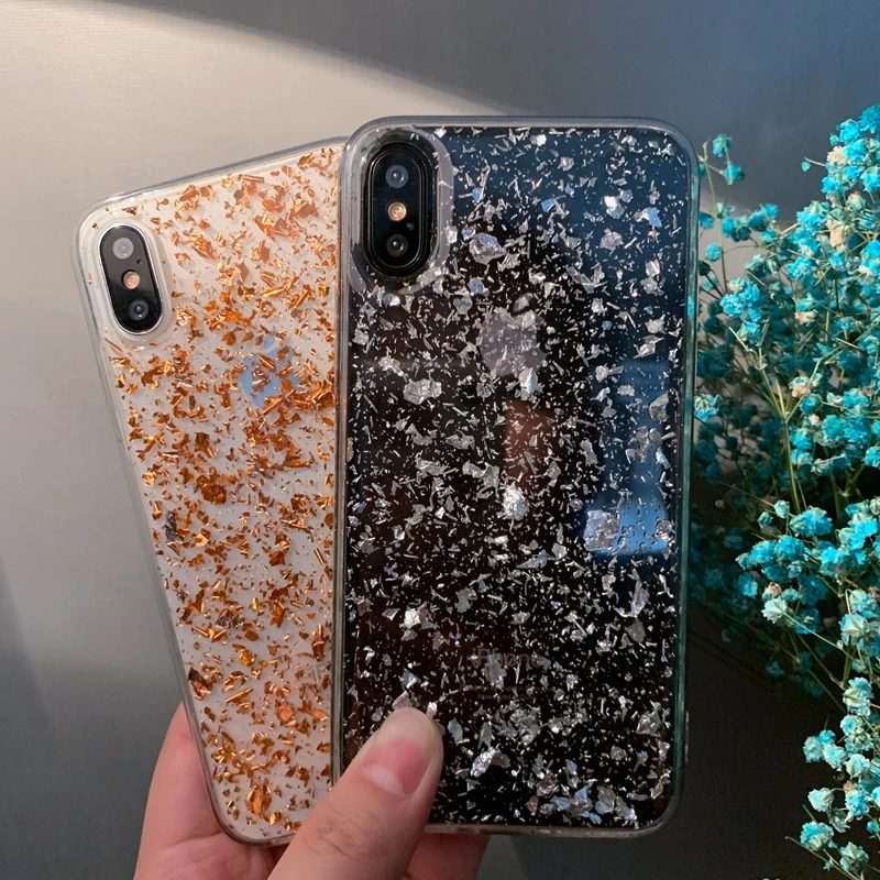 Для iPhone 6 6s 7 8 Plus 11 Pro X XS XR Max Блестящий сверкающий золотой фольгой блестки прозрачный мягкий Силиконовый ТПУ чехол для телефона чехол