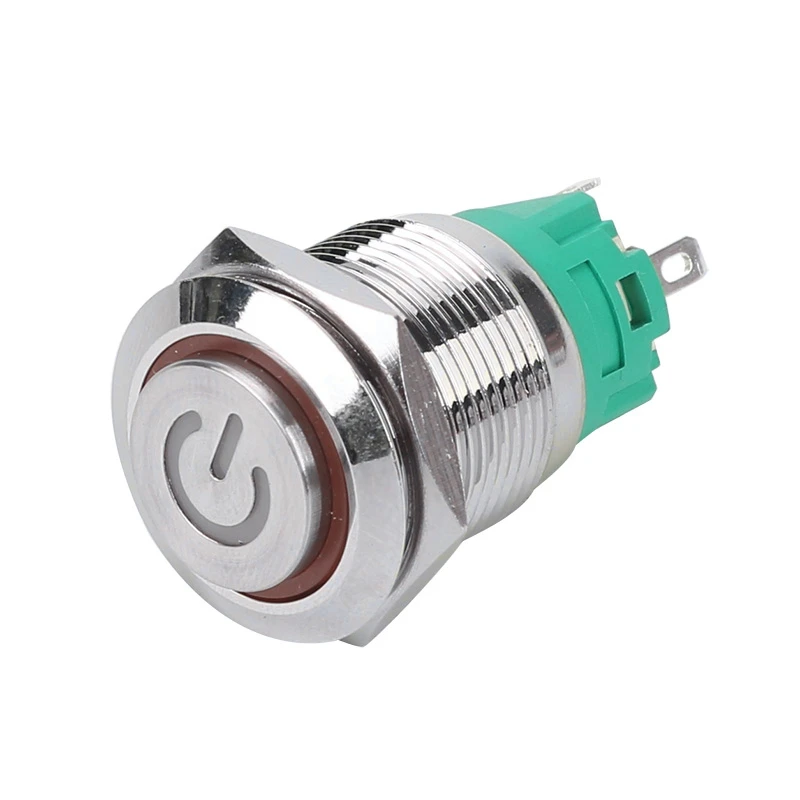 Металлический латунный кнопочный переключатель 1NO 1NC, высота 19 мм, кольцо для подсветки, мгновенный самосброс/самоблокировка