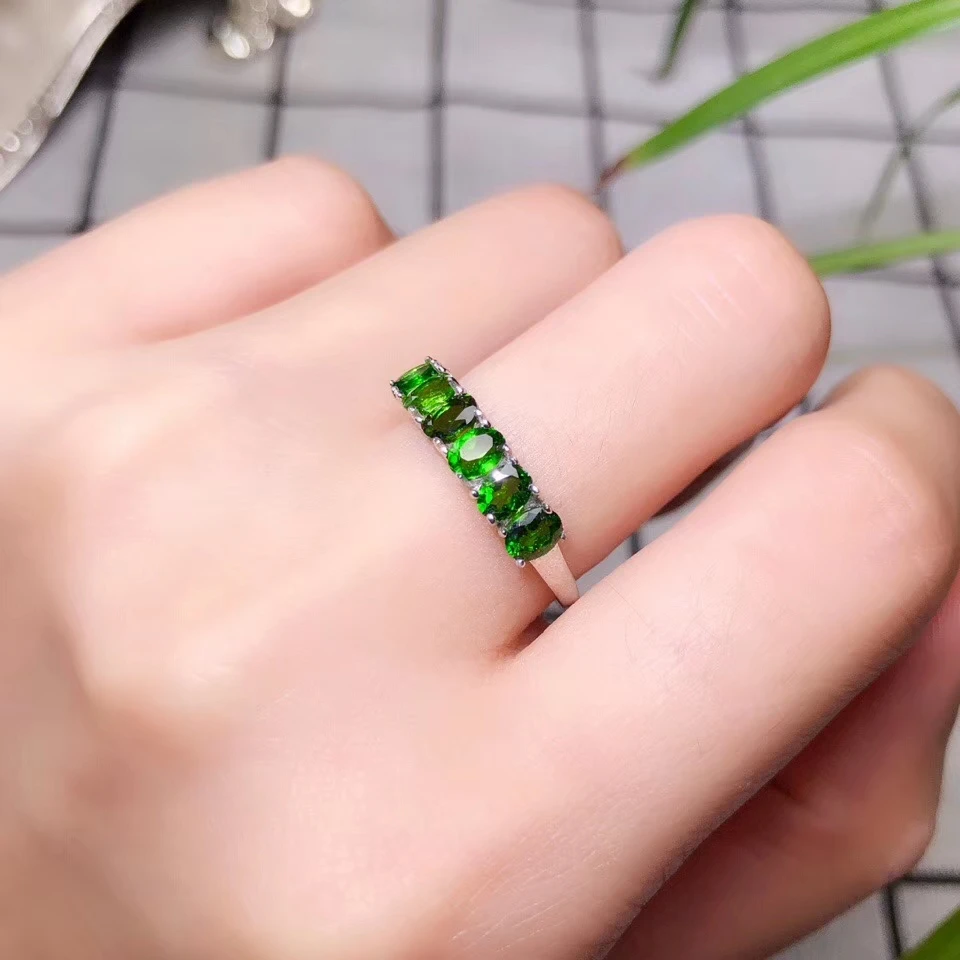 Натуральный зеленый диопсид кольцо с камнем S925 серебро натуральный драгоценный