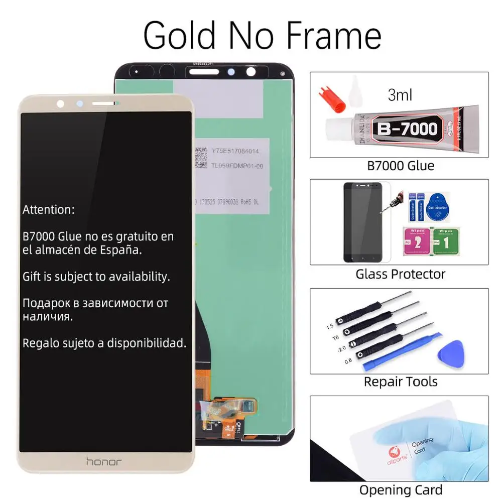 Gold No Frame Дисплей для huawei Honor 7x Дисплей Сенсорный экран, с корпусом, запасные части для Honor 7x ЖК-дисплей Дисплей BND-L21 BND-L22 BND-L2 - Цвет: Gold No Frame