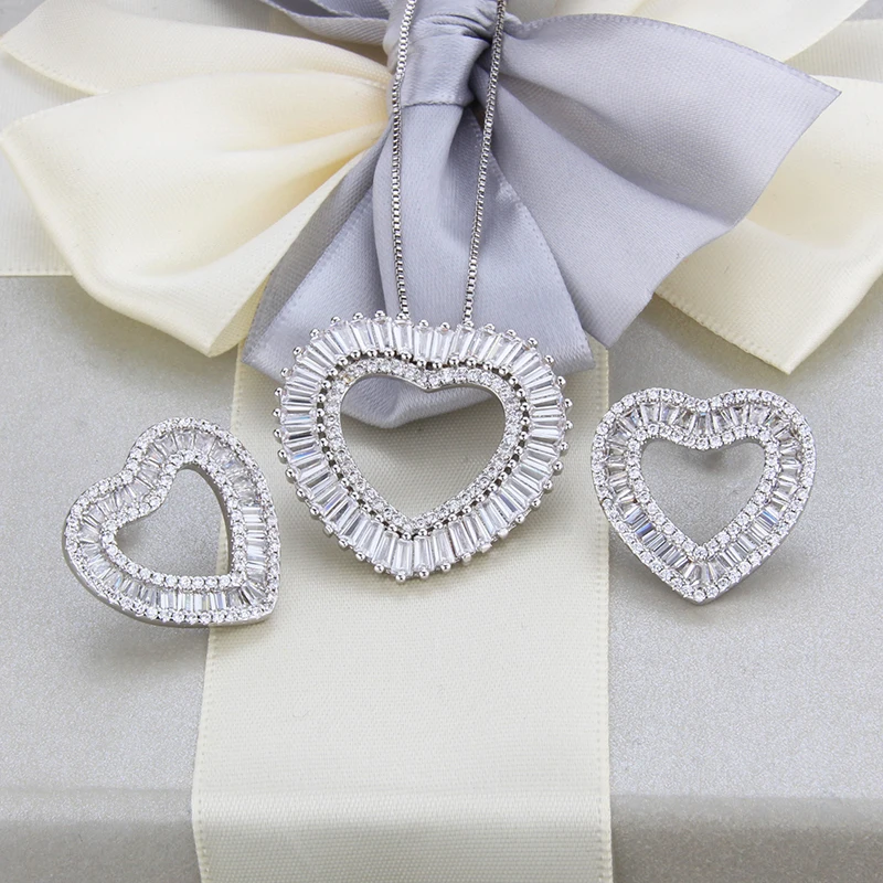 SUNSLL трехцветные медные серьги-гвоздики и ожерелья с кулоном в виде сердца из