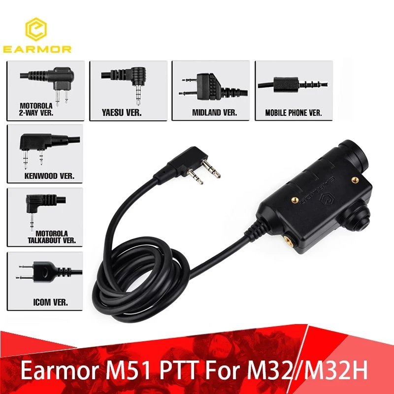 

OPSMEN Earmor Military M51 PTT Tactical Push To Talk For M32/M32H Headset For Kenwood/ICOM Radio Softair Headphone Adapter