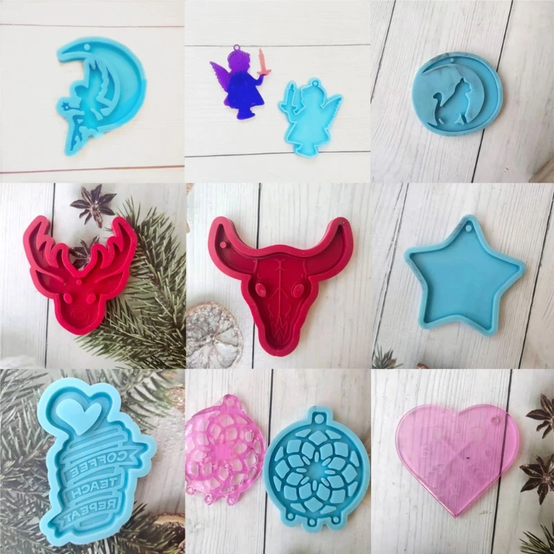 

9Pcs Angel Heart Star Keychain Charms Epoxy Resin Silicone Molds Set Coffee Cup Pendant Moon Mold Jewelry Making Tools