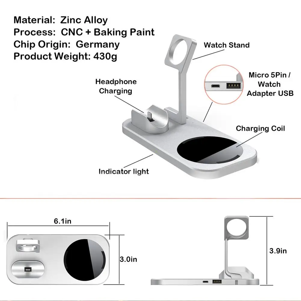 

15W Qi Fast Wireless Charger Stand For IPhone 11 XR X 8 Apple Watch 4 In 1 Foldable Charging Dock Station For Airpods Pro IWatch