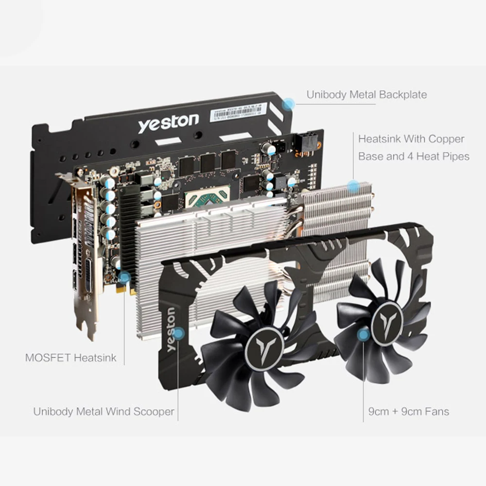 Yeston Radeon RX 580 GPU 8 ГБ GDDR5 256bit игровой настольный компьютер ПК видеокарты Поддержка DVI-D/HDMI/DP PCI-E X16 3,0