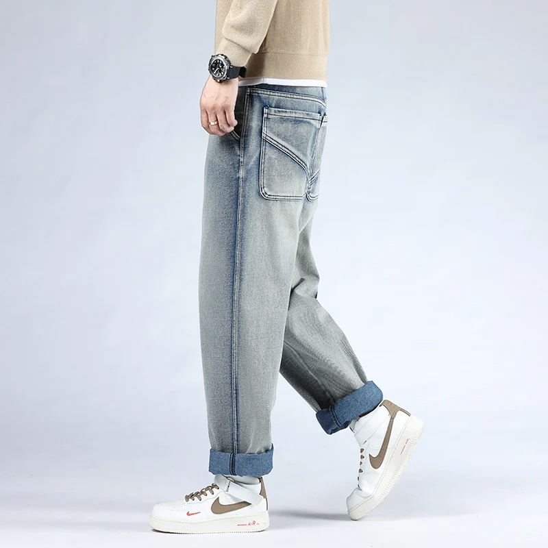 46 Plus Size 2021 High Quality Men's Baggy Chic Casual Denim Male Pocket Straight Pants Fashion Jeans Loose Trousers Streetwear