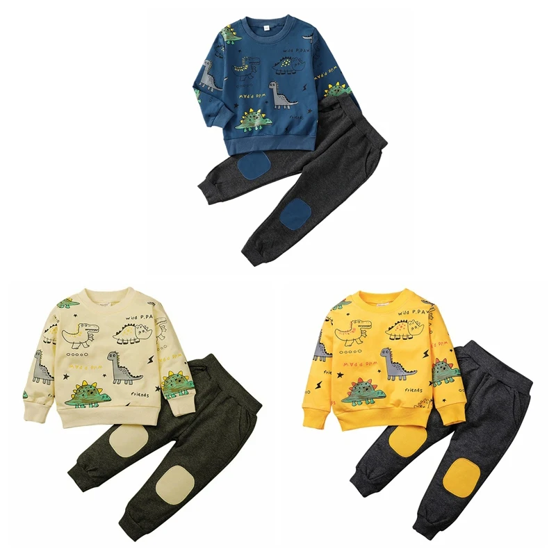 

2PCS Toddler Baby Boy Clothes Dinosaur Long Sleeve Sweatshirt Top Patch Pants Fall Winter Outfits Set Sweatsuit