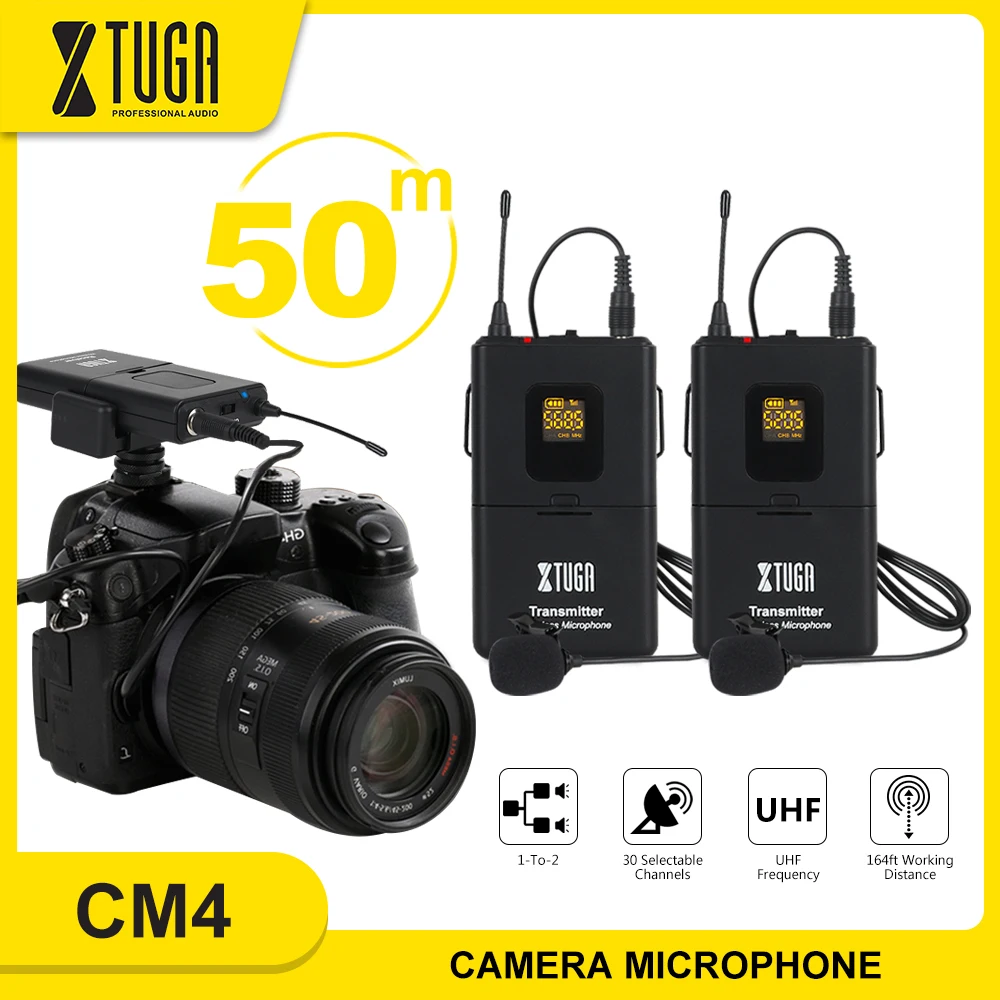 

Профессиональный микрофон XTUGA, беспроводной петличный микрофон UHF с лацканами, 30 каналов, для SLR-камеры, DV, видеокамеры