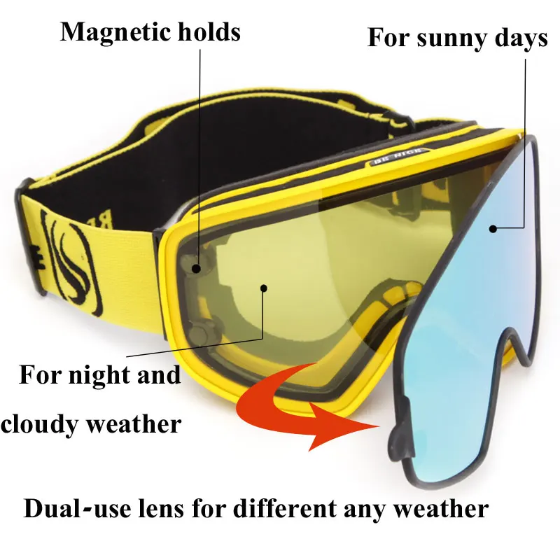 Лыжные очки 2020 2 в 1 с магнитными линзами двойного назначения для ночного катания