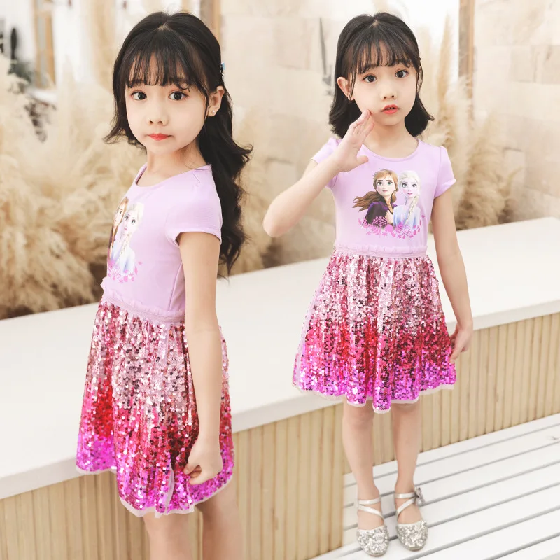 Детское платье принцессы Холодное сердце для девочек с блестками коротким