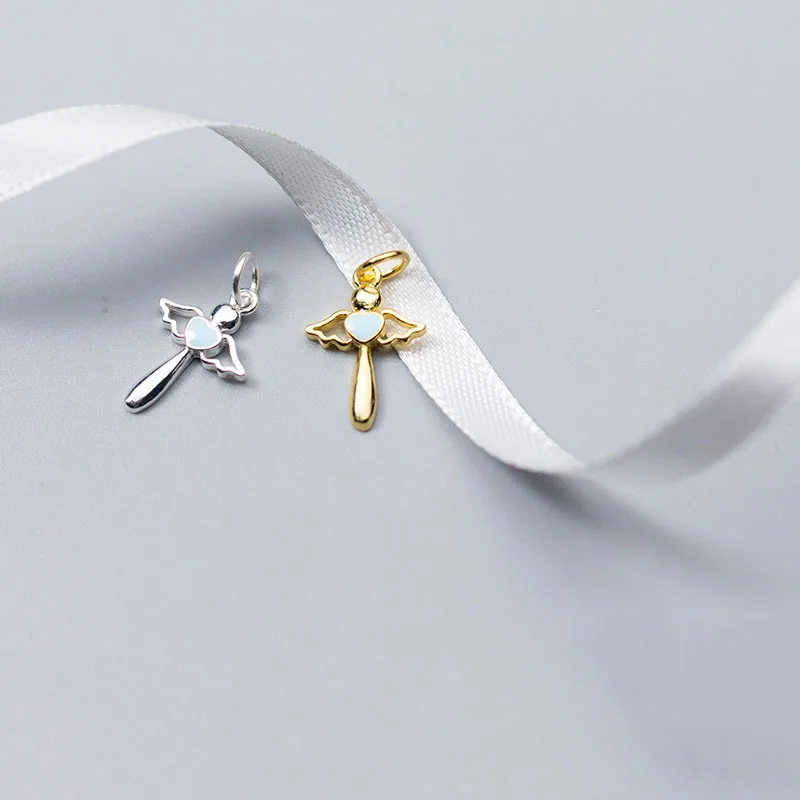 MEETSOFT Настоящее серебро 925 пробы голубое сердце и крылья подвесные шармы DIY