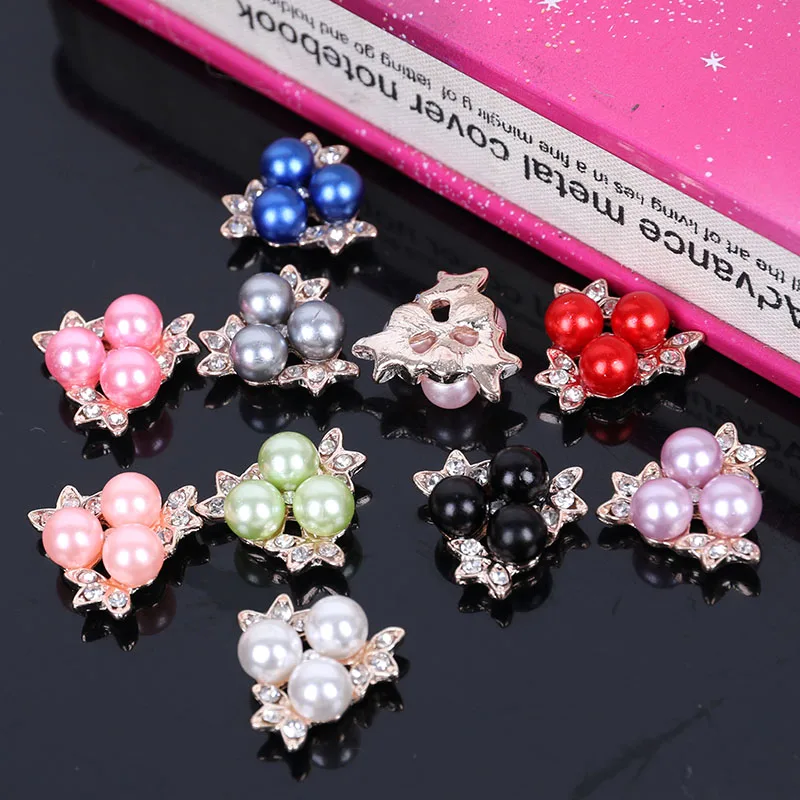 2019New 100Pcs Three-Pearl Rhinestones Flower Core Button for DIY hair embellishments or cellphone alloy accessoriess HZ256 | Дом и сад