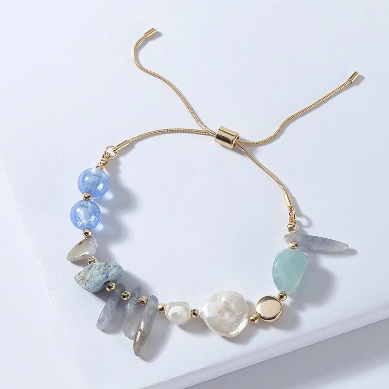 

New Arrival Natural Freshwater Pearl Stone Snake Chain Drawstring Bracelet