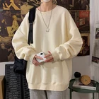Толстовка Женская однотонная с капюшоном, повседневный утепленный Свитшот оверсайз с круглым вырезом, флисовый Свободный пуловер, уличная одежда, осень-зима