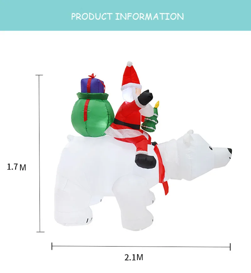 

Christmas Inflatables Santa Claus Riding a Head Shaking Giant Polar Bear with LED Lighting for Outdoor Decorations
