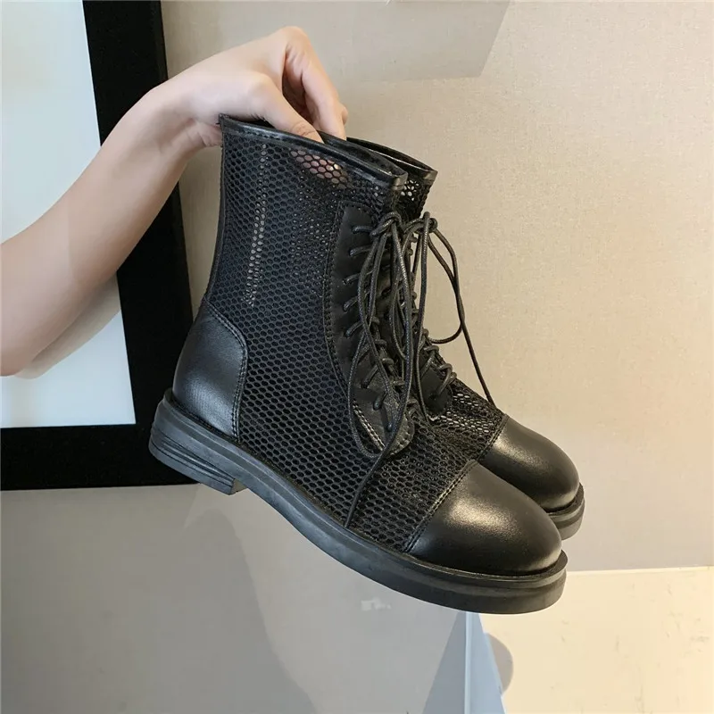

Woman Flat Boots Luxury Designer Shoes Round Toe Lace Up Boots-Women Low Fashion Ankle Rock Sandals Summer 2021 Ladies Solid PVC