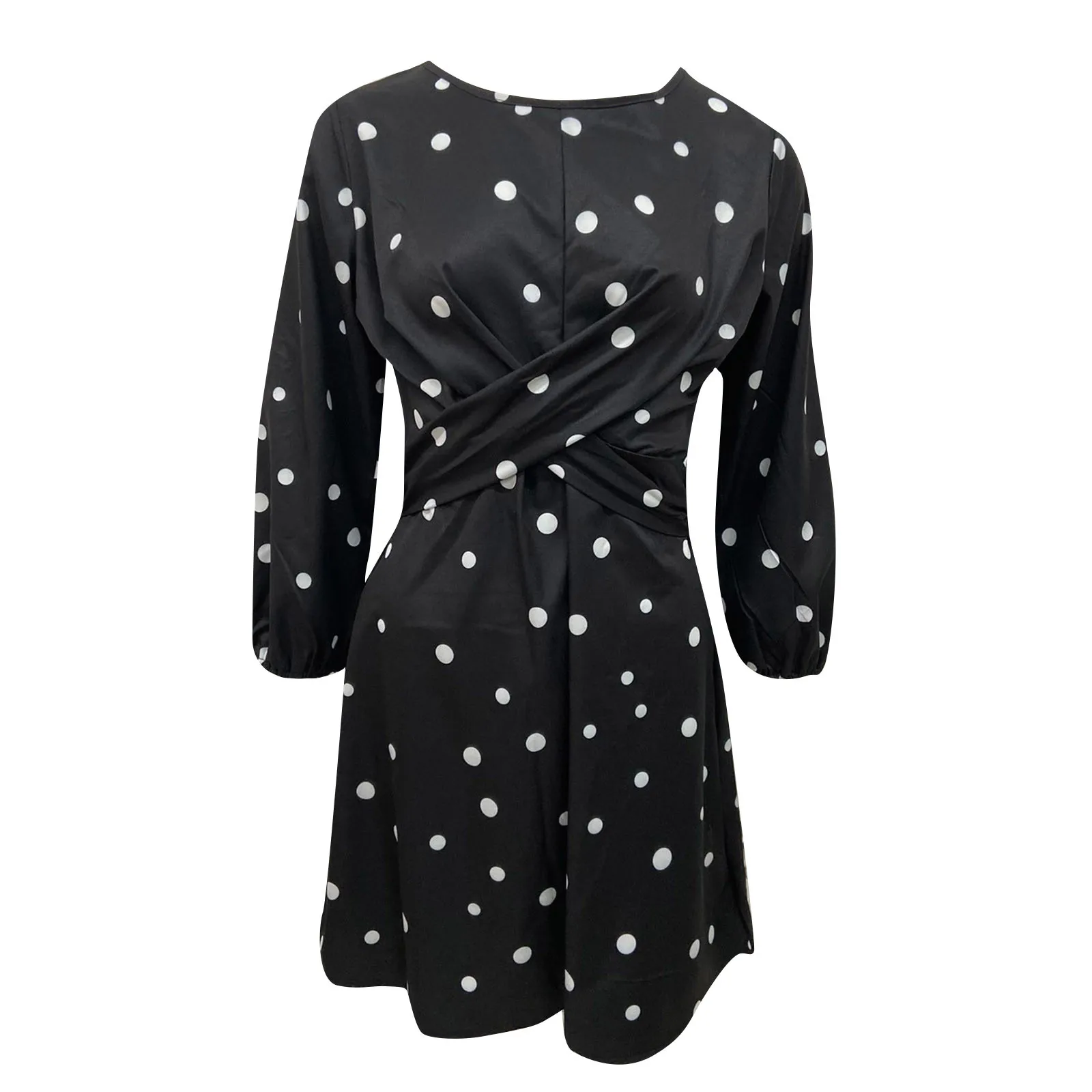 

Summer Dress Women Fashion Long Sleeve Square Neck Dresses Ladies Wave Point Printing Long Sleeve Dress kobieta sukienka Sexy