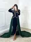 Женское бархатное платье с длинным шлейфом, темно-зеленое