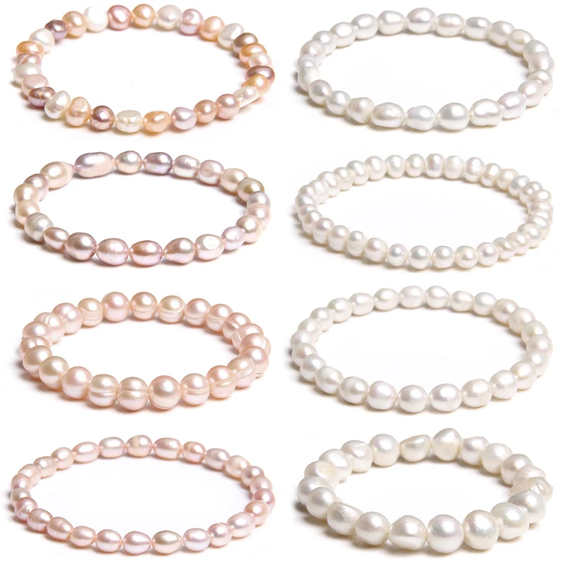 Natural Freshwater Pearls Bracelets Women 2023 Bangles Handmade White Baroque Pearls Beads Elastic Bracelet Men Fashion Jewelry