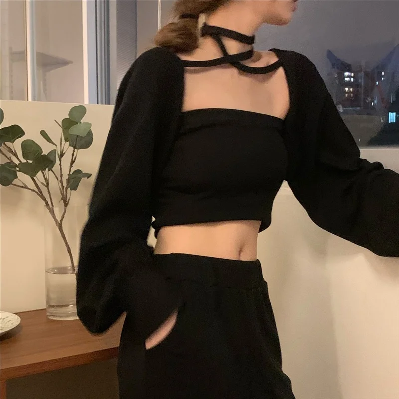 

New Style Shawl Top Super Short Sexy Jacket Women Summer 2021 New Sunscreen Cardigan Two-piece Women's Gothic Punk Clothes 2021