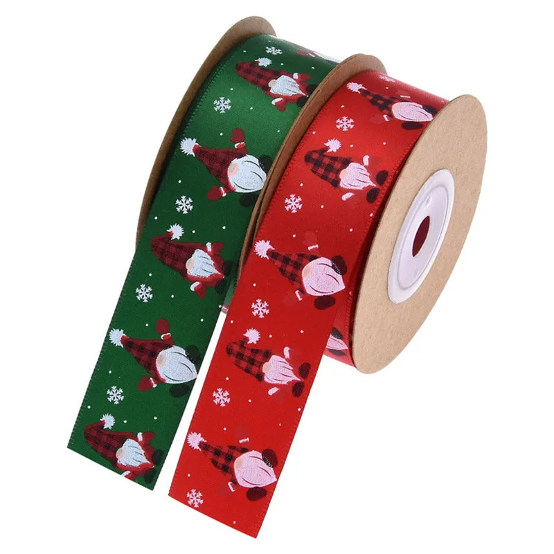 Красный/зеленый цвет 10 ярдов 25 мм милая лента с рождественским принтом
